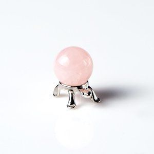 1 Rose Quartz Gemstone 20mm Sphere on Silver Turtle Stand Ball Massage
